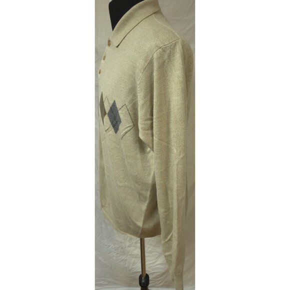 DOCKERS Mens XL Beige 1/4 Button Long Sleeve Argyle Diamonds Acrylic Sweater - Picture 6 of 11